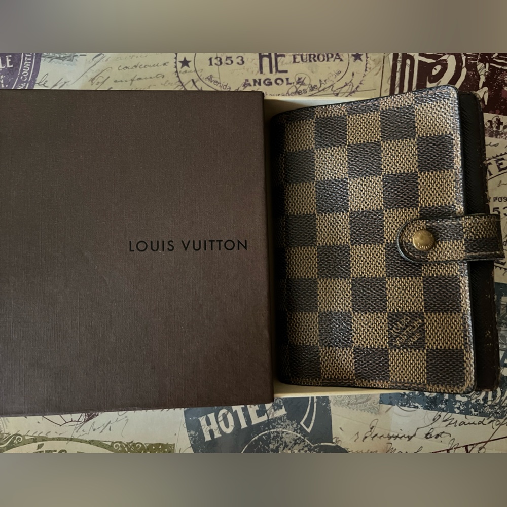 Louis Vuitton Brown Leather Agenda Damier with LV Box Gift - Picture 1 of 8